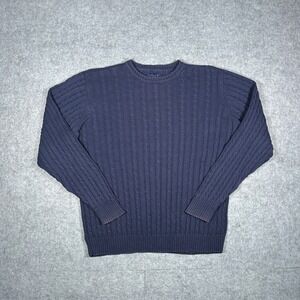 Club Room Sweater Mens Small Blue Cable Knit 100% Cotton Crewneck Pullover